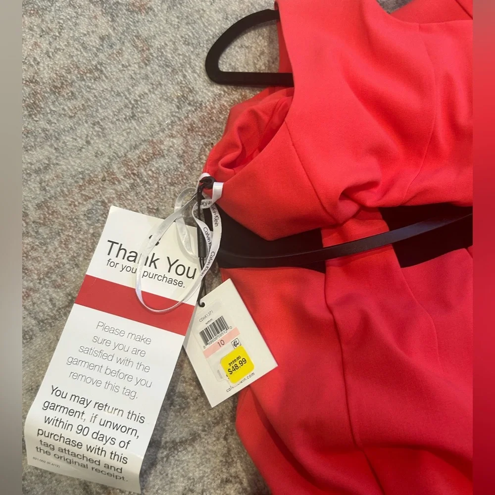 Calvin Klein Pink Orange Black Color Block Fit Flare Career Dress Women’s 10 NWT - Picture 10 of 12